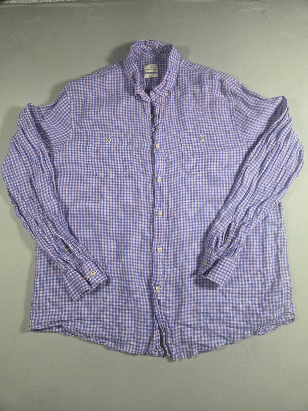 johnnie-O Purple and Pink Gingham 100% Linen Button-Down Shirt XL